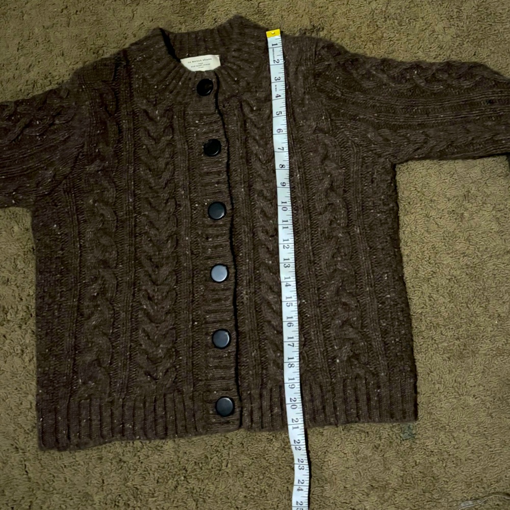 🍂🎃RARE Sezane ANDINA CARDIGAN Chunky Cable Knit Brown Sweater - Picture 8 of 11